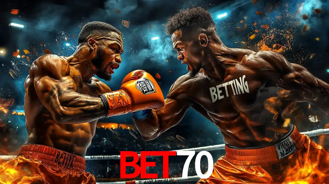Dois boxeadores em uma luta intensa e explosiva, representando a adrenalina e as oportunidades de apostas em esportes de combate disponíveis na plataforma bet70.