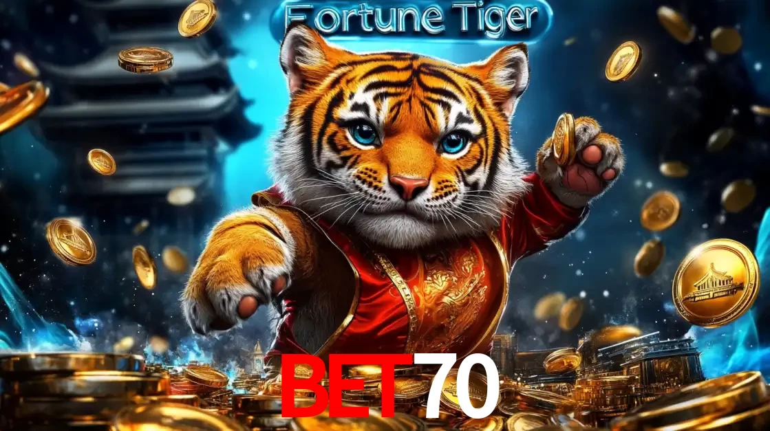 Imagem promocional do jogo de slot Fortune Tiger, com um tigre majestoso em traje tradicional cercado por uma fortuna em moedas de ouro, disponível agora no cassino bet70.