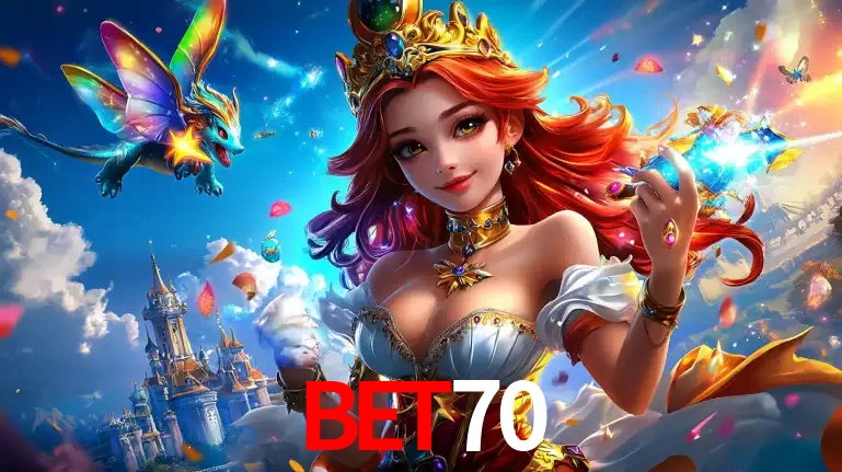 A princesa de um reino de fantasia mágico, com seu pequeno dragão, apresentando um mundo de prêmios encantados nos jogos de caça-níqueis do cassino bet70.